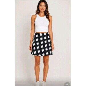 Gap Black White Check A-Line Skirt Womens 6 Lined Preppy Classic Mini